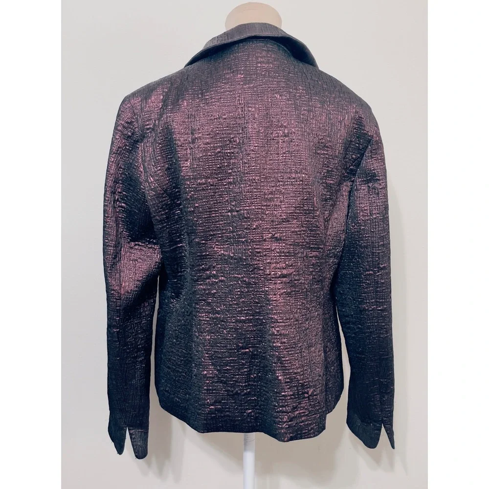 Nina McLemore Womens Metallic Textured Silk Lined Blazer Jacket Size 12 Purple